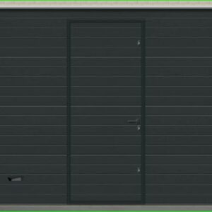 Porte de garage sectionnelle, rainuré finition Woodgrain Gris RAL7016 ou Blanc RAL9006, avec Portillon central, ouverture manuelle ( motorisable)